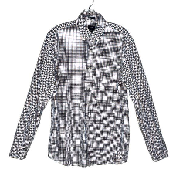 J Crew Factory Shirt Men Large Blue Orange Plaid Button Down Slim Casual Preppy - Picture 1 of 8